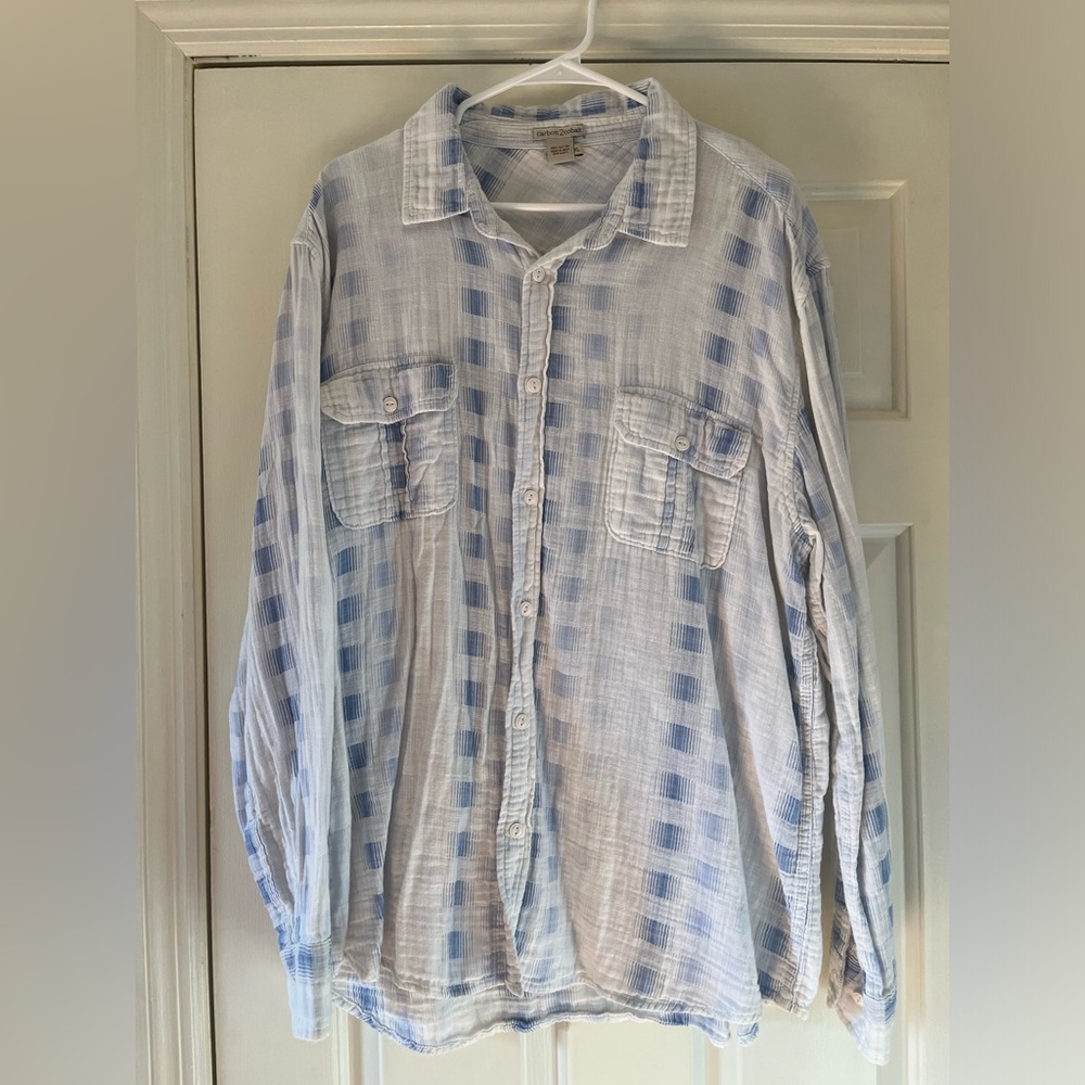 Casual Men's Light Blue Plaid Button-Up Shirt